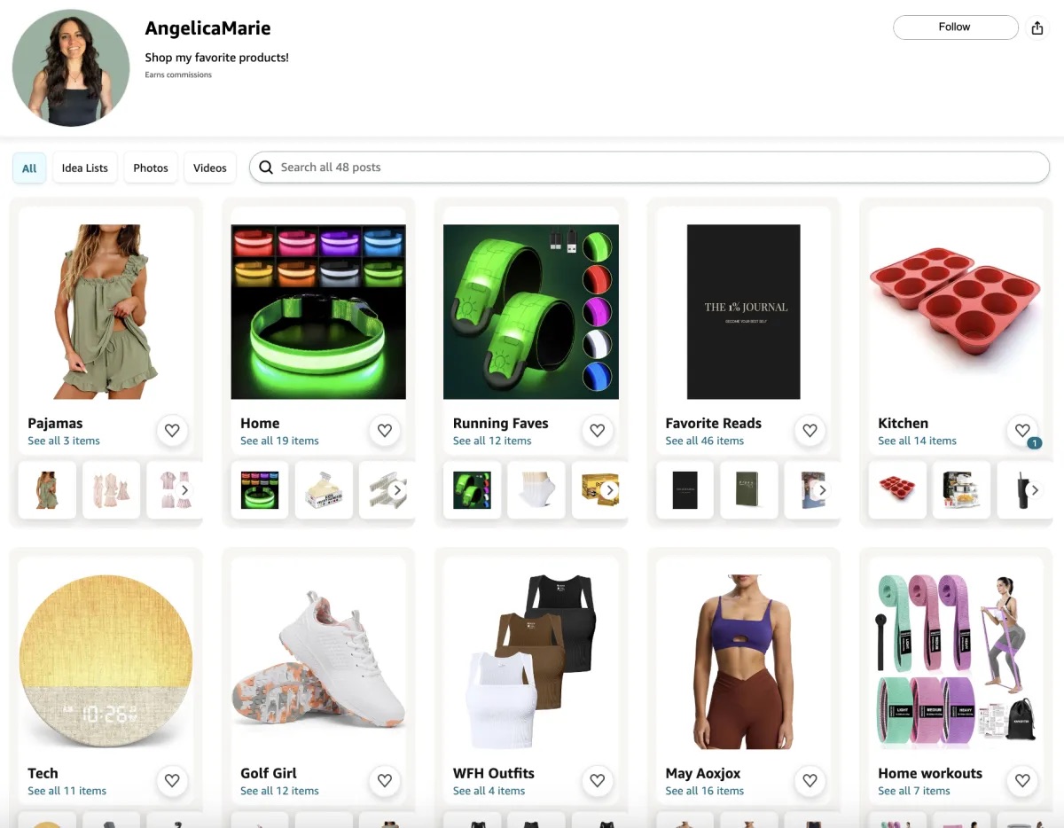 A preview of Angelica's Amazon storefront