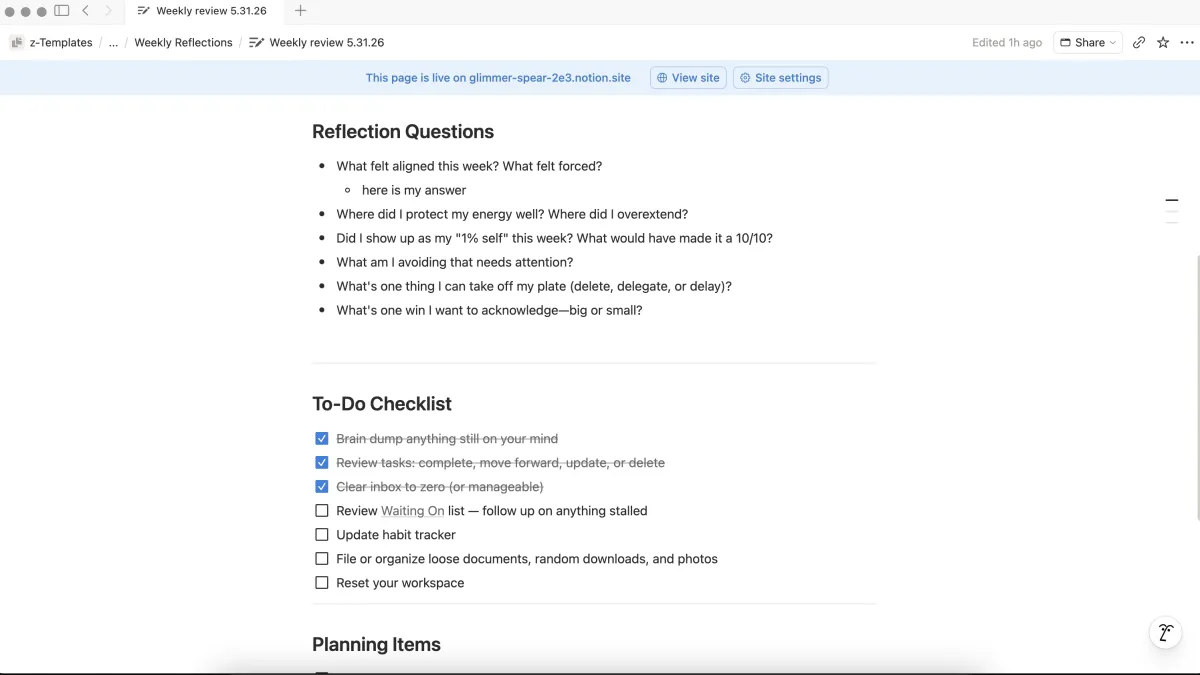 Reflection questions and to-do checklist