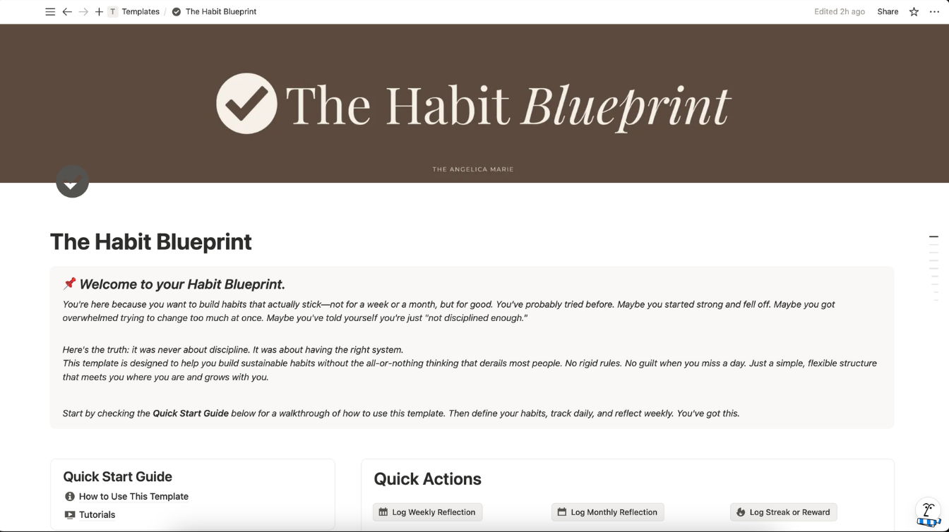 The Habit Blueprint Notion dashboard welcome page