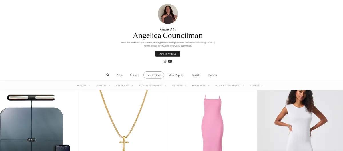 A preview of Angelica's ShopMy storefront